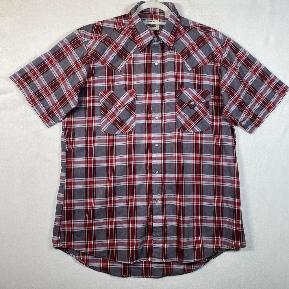 Ely Cattleman Western Snap Shirt Men’s 16.5 Plaid Short Sleeve Pearl Snaps